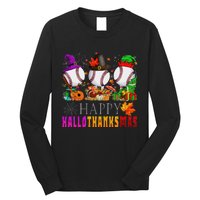 Happy Hallothanksmas Baseball Halloween Thanksgiving Xmas Long Sleeve Shirt