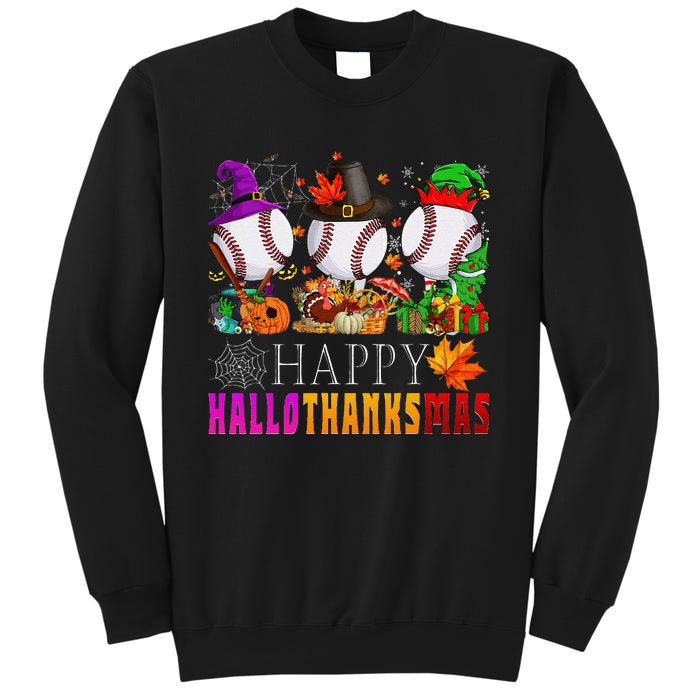 Happy Hallothanksmas Baseball Halloween Thanksgiving Xmas Sweatshirt