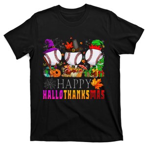 Happy Hallothanksmas Baseball Halloween Thanksgiving Xmas T-Shirt