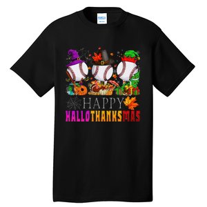 Happy Hallothanksmas Baseball Halloween Thanksgiving Xmas Tall T-Shirt