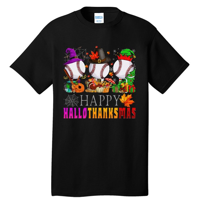 Happy Hallothanksmas Baseball Halloween Thanksgiving Xmas Tall T-Shirt