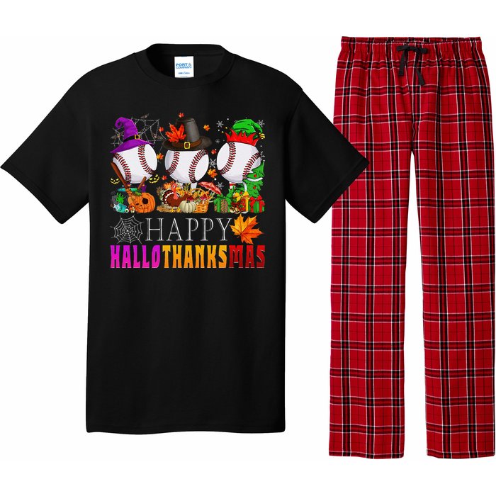 Happy Hallothanksmas Baseball Halloween Thanksgiving Xmas Pajama Set