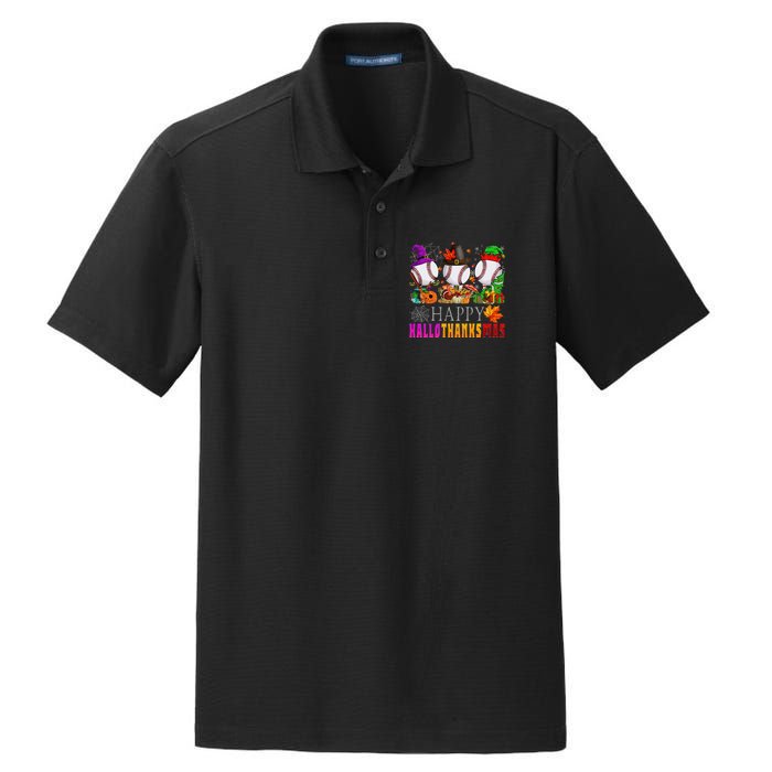 Happy Hallothanksmas Baseball Halloween Thanksgiving Xmas Dry Zone Grid Polo