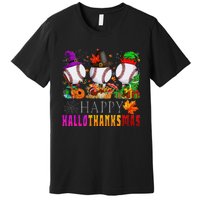 Happy Hallothanksmas Baseball Halloween Thanksgiving Xmas Premium T-Shirt