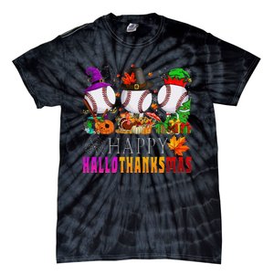 Happy Hallothanksmas Baseball Halloween Thanksgiving Xmas Tie-Dye T-Shirt