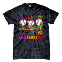 Happy Hallothanksmas Baseball Halloween Thanksgiving Xmas Tie-Dye T-Shirt