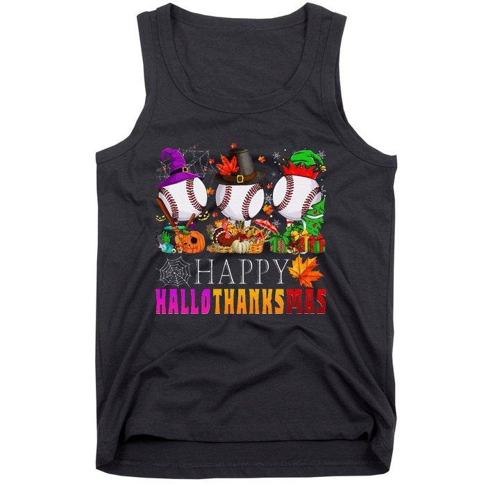 Happy Hallothanksmas Baseball Halloween Thanksgiving Xmas Tank Top