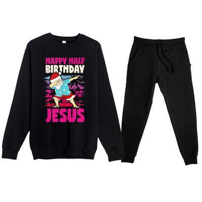 Happy Half Birthday Jesus Dabbing Santa Christmas In July Premium Crewneck Sweatsuit Set