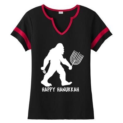 Happy Hanukkah Bigfoot Funny Gift Ladies Halftime Notch Neck Tee