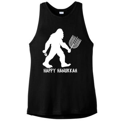 Happy Hanukkah Bigfoot Funny Gift Ladies PosiCharge Tri-Blend Wicking Tank