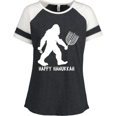 Happy Hanukkah Bigfoot Funny Gift Enza Ladies Jersey Colorblock Tee