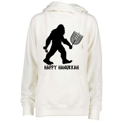 Happy Hanukkah Bigfoot Funny Gift Womens Funnel Neck Pullover Hood