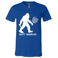 Happy Hanukkah Bigfoot Funny Gift V-Neck T-Shirt