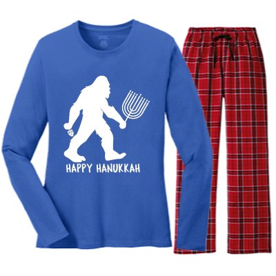 Happy Hanukkah Bigfoot Funny Gift Women's Long Sleeve Flannel Pajama Set 