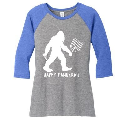 Happy Hanukkah Bigfoot Funny Gift Women's Tri-Blend 3/4-Sleeve Raglan Shirt