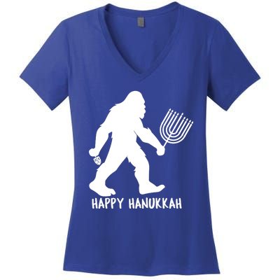 Happy Hanukkah Bigfoot Funny Gift Women's V-Neck T-Shirt