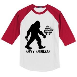 Happy Hanukkah Bigfoot Funny Gift Kids Colorblock Raglan Jersey