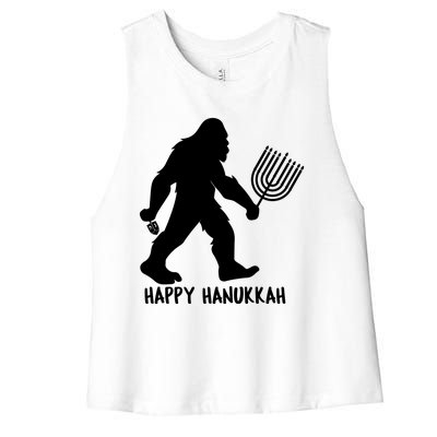 Happy Hanukkah Bigfoot Funny Gift Women's Racerback Cropped Tank