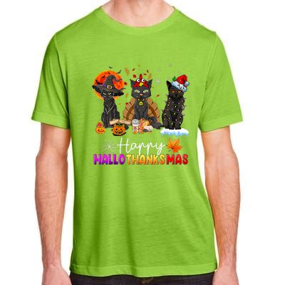 Happy Hallothanksmas Black Cat Halloween Thanksgiving Xmas Adult ChromaSoft Performance T-Shirt