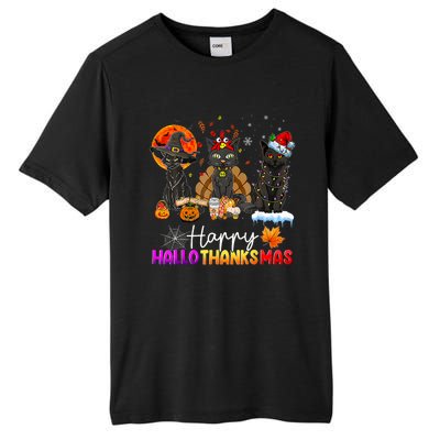 Happy Hallothanksmas Black Cat Halloween Thanksgiving Xmas Tall Fusion ChromaSoft Performance T-Shirt