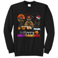 Happy Hallothanksmas Black Cat Halloween Thanksgiving Xmas Tall Sweatshirt