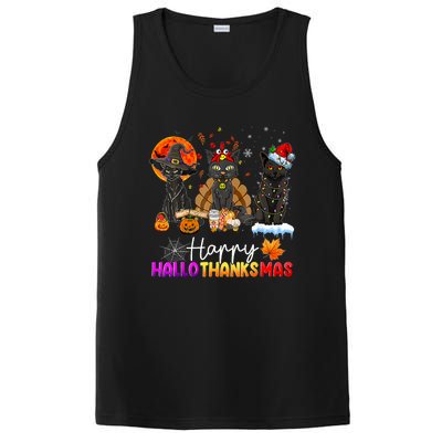 Happy Hallothanksmas Black Cat Halloween Thanksgiving Xmas PosiCharge Competitor Tank