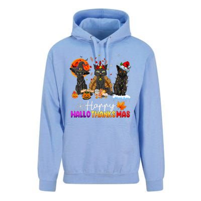 Happy Hallothanksmas Black Cat Halloween Thanksgiving Xmas Unisex Surf Hoodie