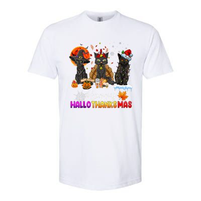 Happy Hallothanksmas Black Cat Halloween Thanksgiving Xmas Softstyle CVC T-Shirt