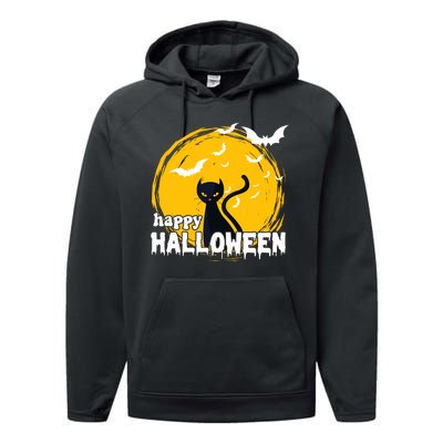 Happy Halloween Black Cat Spooky Performance Fleece Hoodie