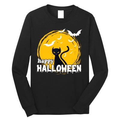 Happy Halloween Black Cat Spooky Long Sleeve Shirt