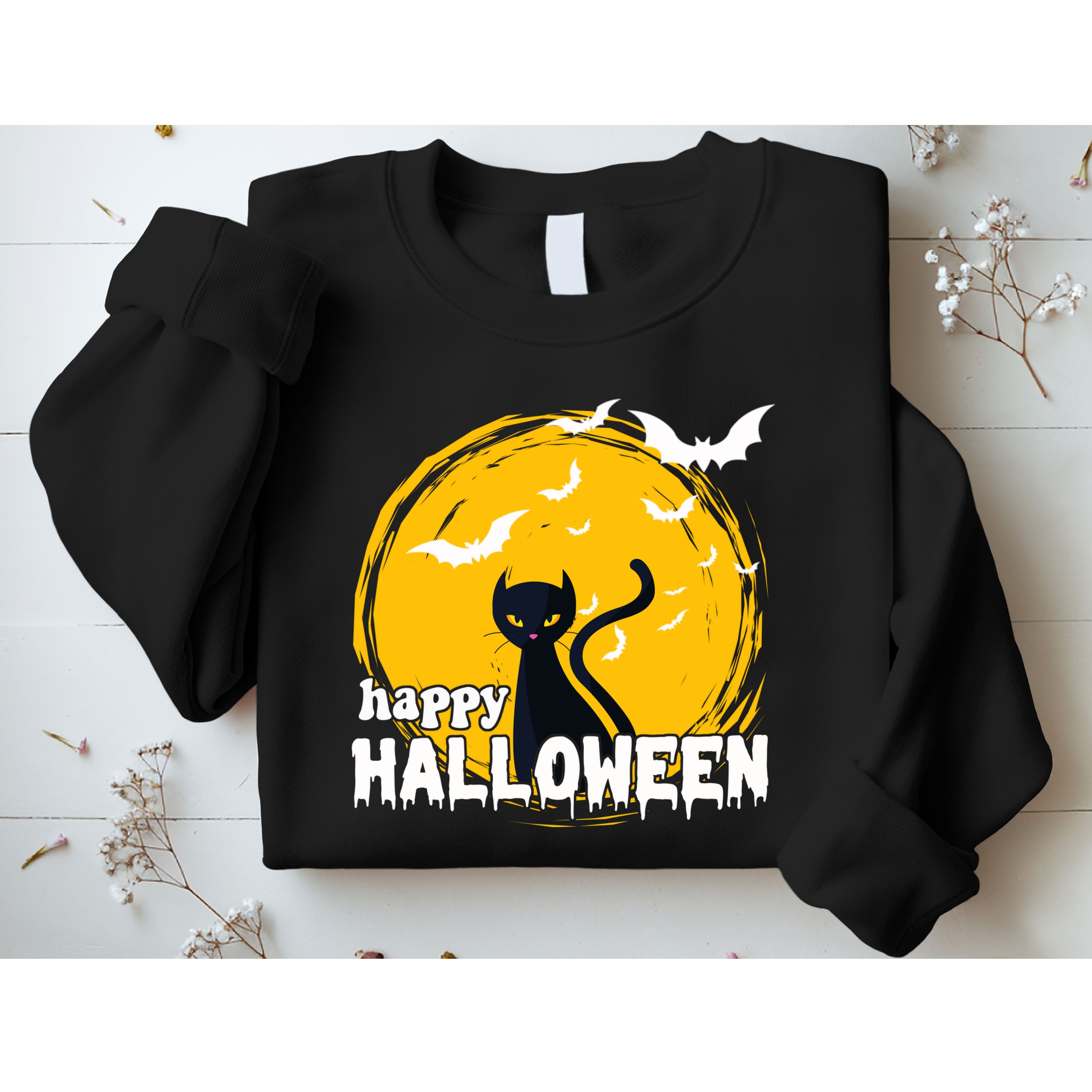 Happy Halloween Black Cat Spooky Sweatshirt