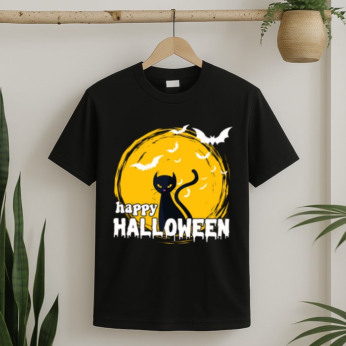Happy Halloween Black Cat Spooky T-Shirt
