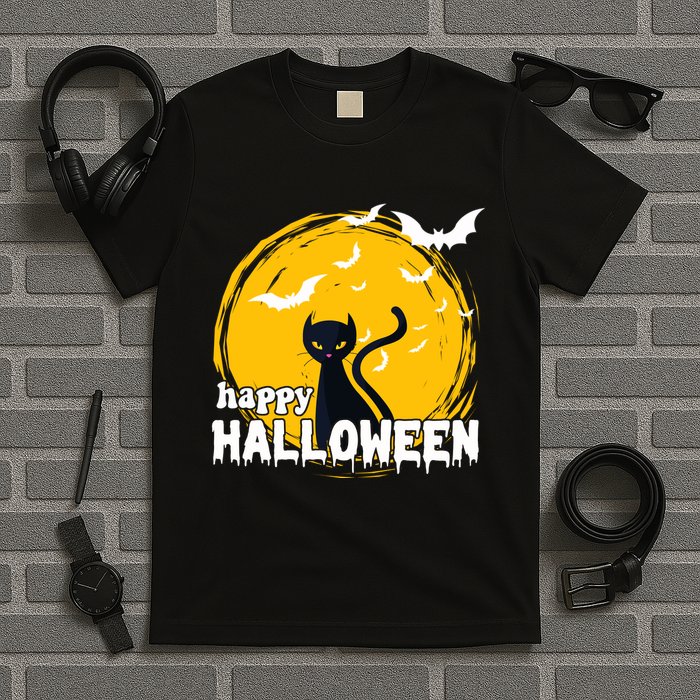 Happy Halloween Black Cat Spooky T-Shirt