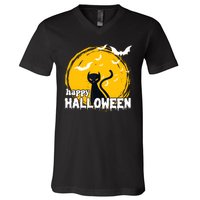 Happy Halloween Black Cat Spooky V-Neck T-Shirt