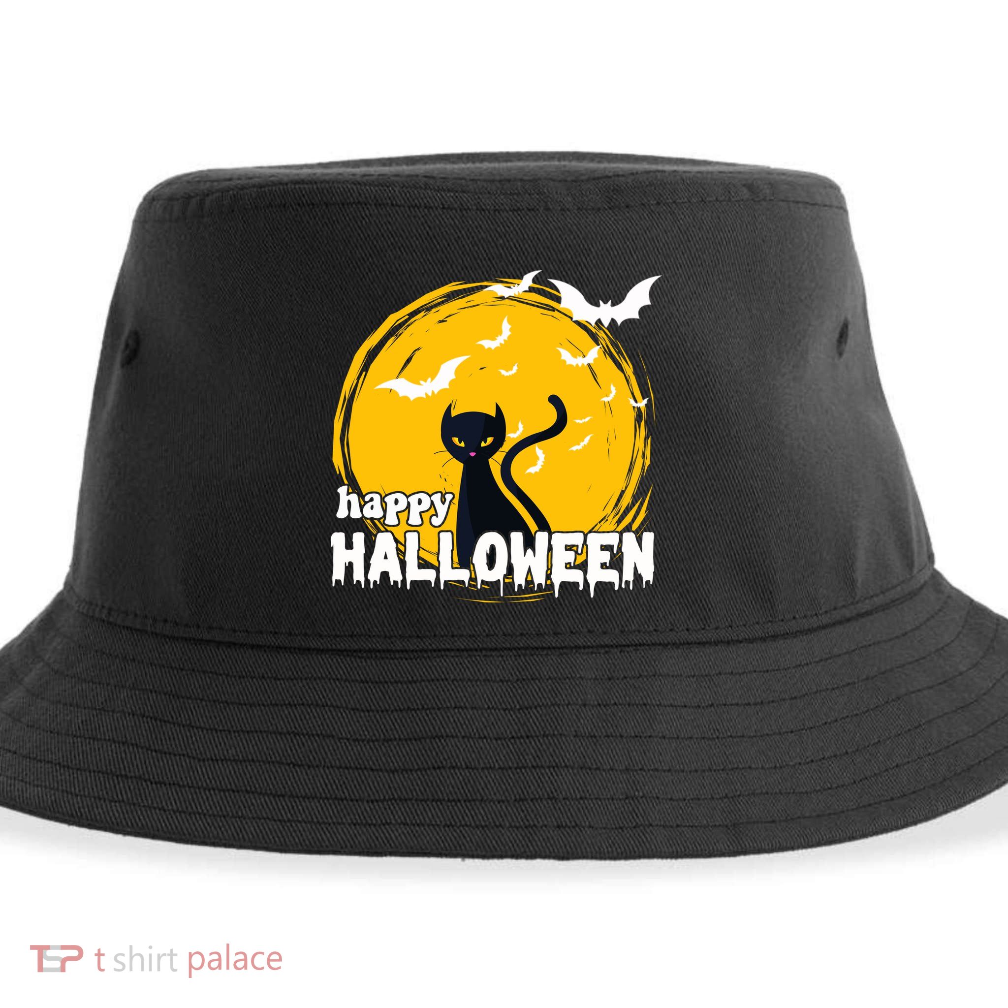 Happy Halloween Black Cat Spooky Sustainable Bucket Hat