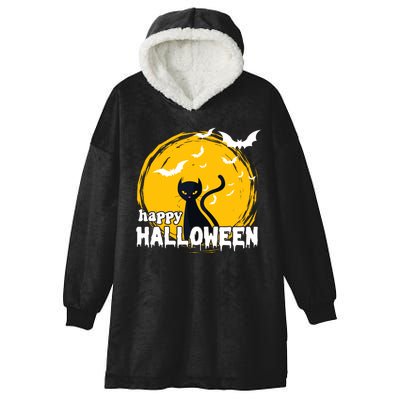 Happy Halloween Black Cat Spooky Hooded Wearable Blanket