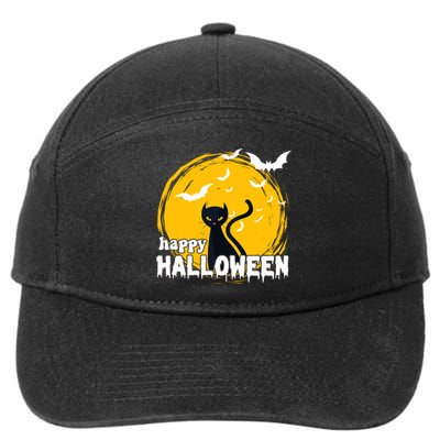 Happy Halloween Black Cat Spooky 7-Panel Snapback Hat