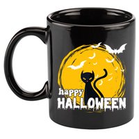 Happy Halloween Black Cat Spooky 11oz C Handle Ceramic Mug
