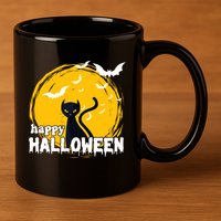 Happy Halloween Black Cat Spooky 11oz C Handle Ceramic Mug
