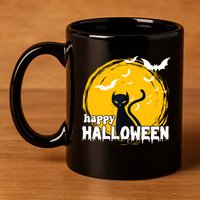 Happy Halloween Black Cat Spooky 11oz C Handle Ceramic Mug