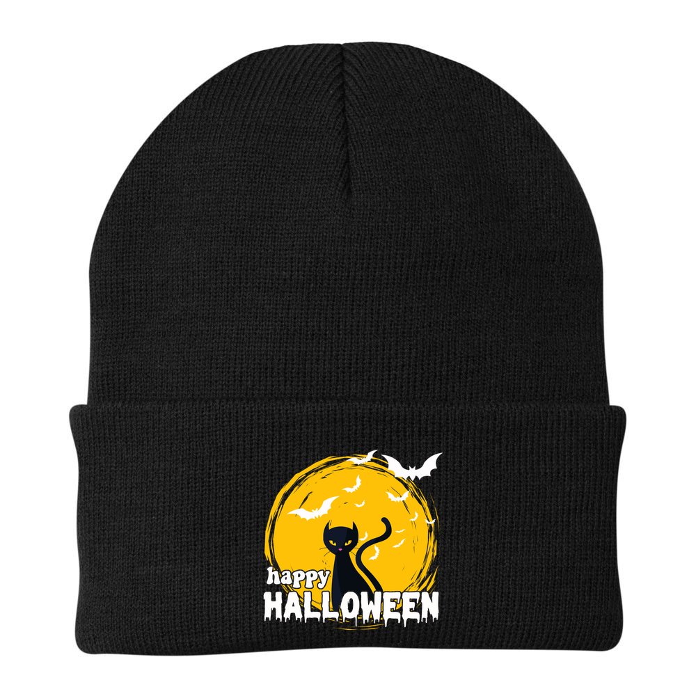 Happy Halloween Black Cat Spooky Beanie