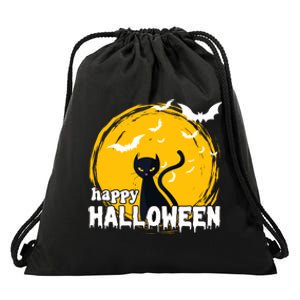 Happy Halloween Black Cat Spooky Drawstring Bag