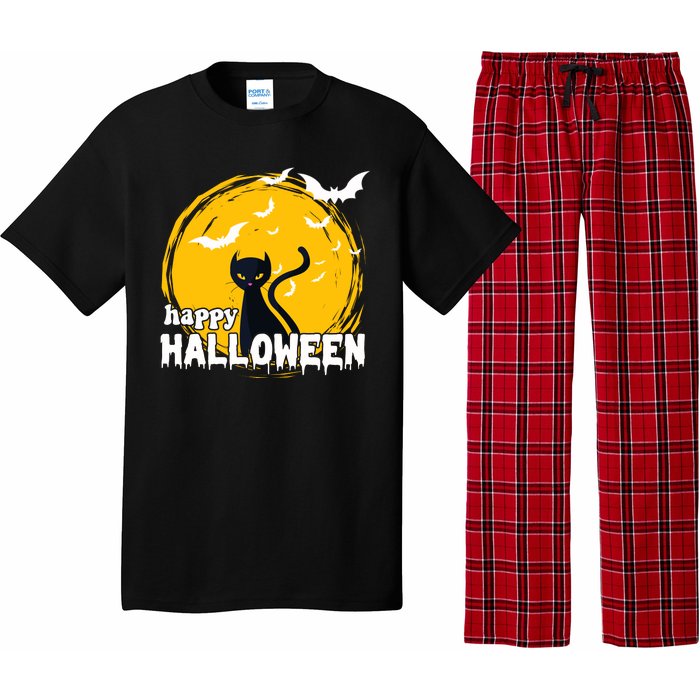 Happy Halloween Black Cat Spooky Pajama Set