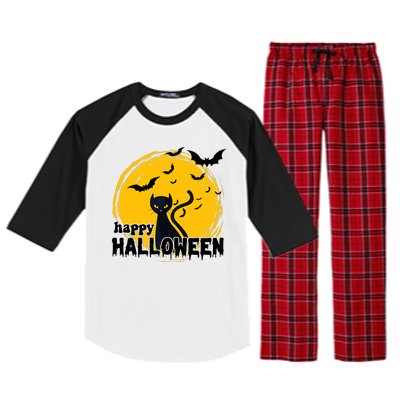 Happy Halloween Black Cat Spooky Raglan Sleeve Pajama Set