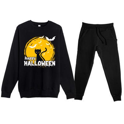 Happy Halloween Black Cat Spooky Premium Crewneck Sweatsuit Set