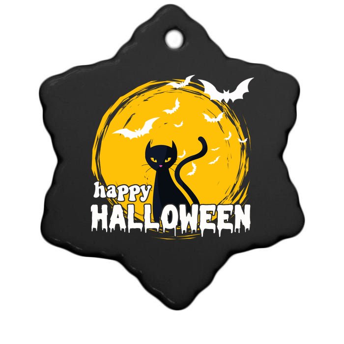 Happy Halloween Black Cat Spooky Ceramic Star Ornament