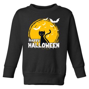 Happy Halloween Black Cat Spooky Toddler Sweatshirt