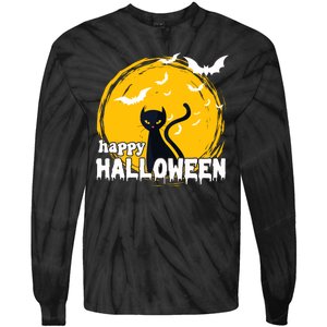 Happy Halloween Black Cat Spooky Tie-Dye Long Sleeve Shirt