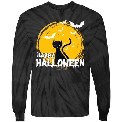 Happy Halloween Black Cat Spooky Tie-Dye Long Sleeve Shirt