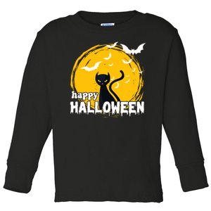 Happy Halloween Black Cat Spooky Toddler Long Sleeve Shirt